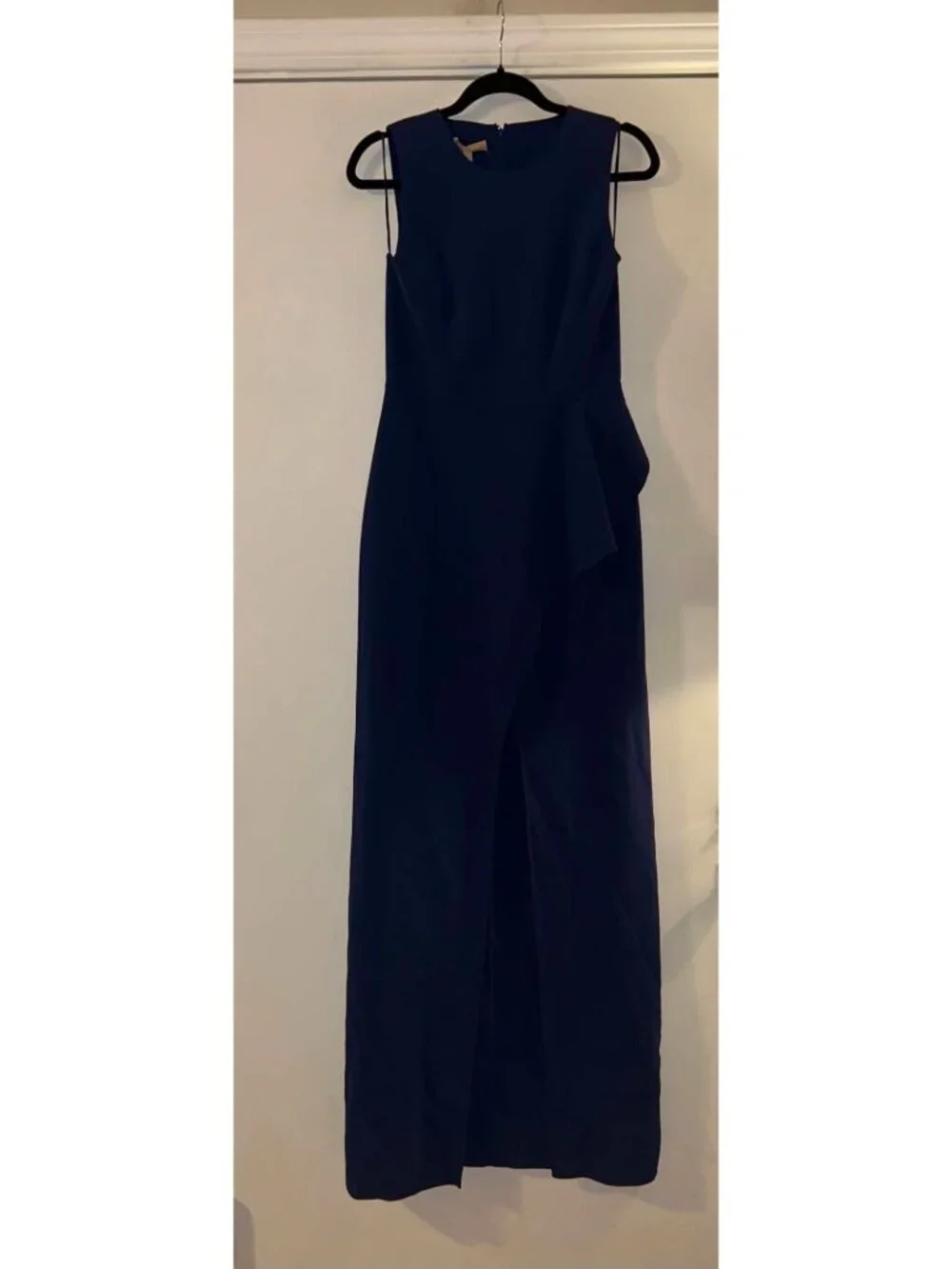NWT $2995 Michael Kors Asymmetrical Ruffle Cascading Crepe Gown Navy Size 8